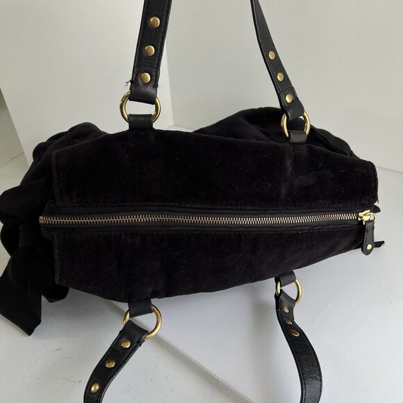 Vintage Juicy Couture Handbag Y2K Black Velour Shoulder Bag Big Rhinestones Bow - Picture 8 of 16